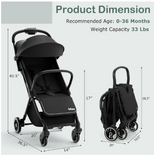 Lightweight Baby Stroller, One-Hand Gravity Fold, Compact Travel Stroller for Airplane with Aluminium Frame, Adjustable Backrest and Canopy, Foldable Infant Toddler Stroller