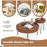 Round Coffee Table Set of 2 - Sofa Side Nesting Table w/Solid Pine Wood Top