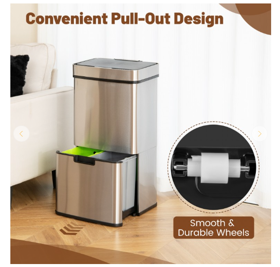 Special - Stainless Steel Trash Can  2 Bottom Recycling Bins (Missing Lid)