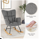 Linen Nursery Rocking Chair with High Backrest and Padded Armrests