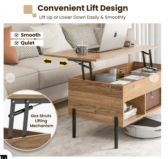 Living Room Central Table with Lifting Tabletop and Metal Legs - [Scratch and Dent] (Fully Assembled)