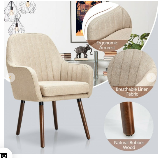 Set of 2, Accent Upholstered Arm Chair w/Wood Legs, Beige