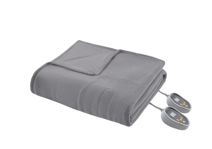 Beautyrest Electric Fleece Heated Blanket, grey, queen, dual control zones