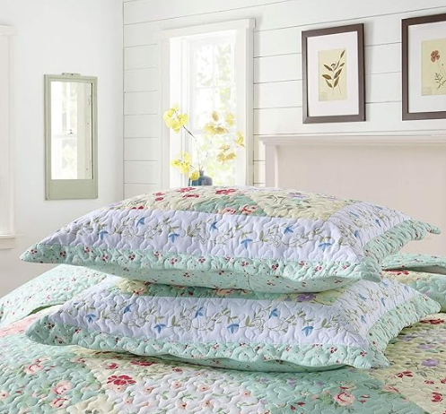 3 Piece Quilt Set Lightweight Bedspread Set Coverlet Set (Romantic Green, Queen)
