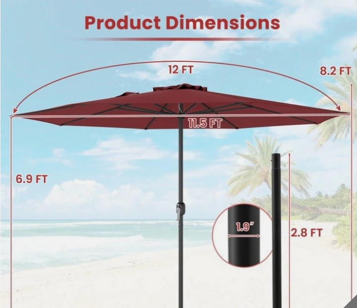 12ft Patio Umbrella Wine, Slightly marked in shipping