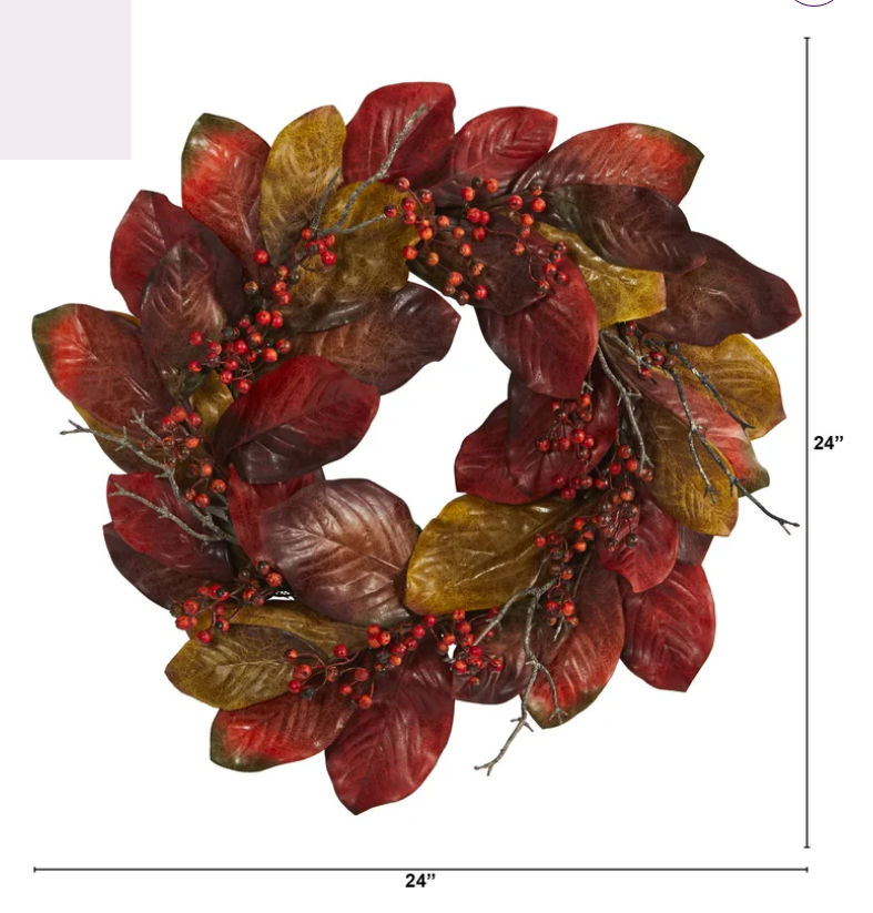 Faux Magnolia Polyester 24'' Wreath