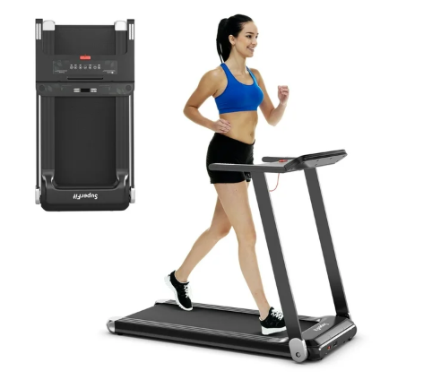 Folding Electric Compact Walking Treadmill with APP Control Speaker-Silver (MAX 198lbs)