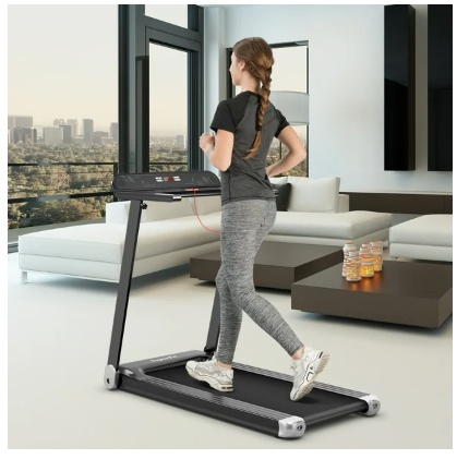 Folding Electric Compact Walking Treadmill with APP Control Speaker-Silver (MAX 198lbs)