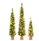 Set of 3 Pre-Lit Artificial Christmas Trees with 415 Green Branch Tips, Green