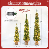 Set of 3 Pre-Lit Artificial Christmas Trees with 415 Green Branch Tips, Green