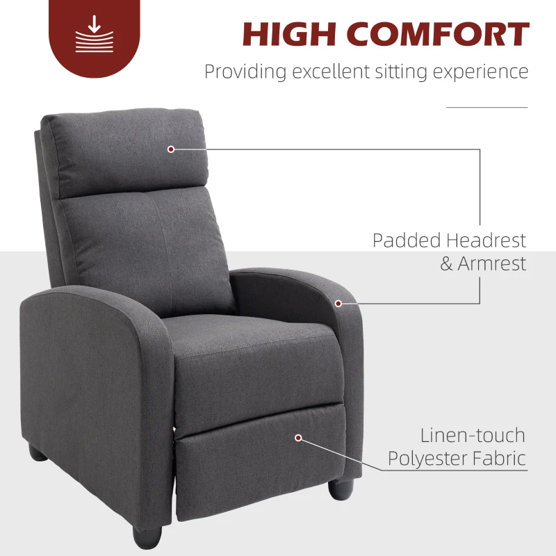 Fabric Recliner Chair Manual Home Theater Seating Single Reclining Chair. Dark Grey