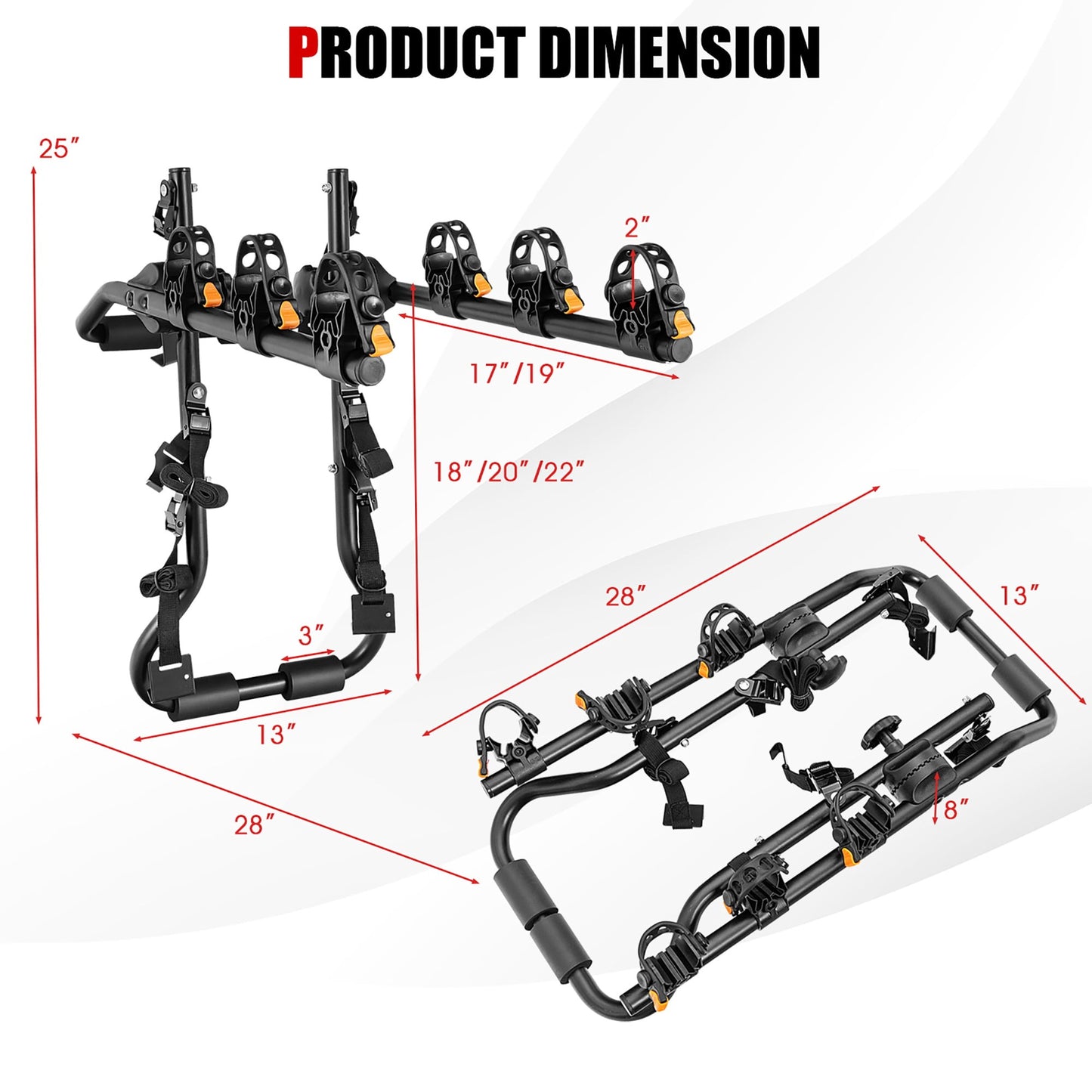 3-Bike Trunk Mounted Bike Rack Bike Carrier Rack for Sedan Hatchback Minivan SUV