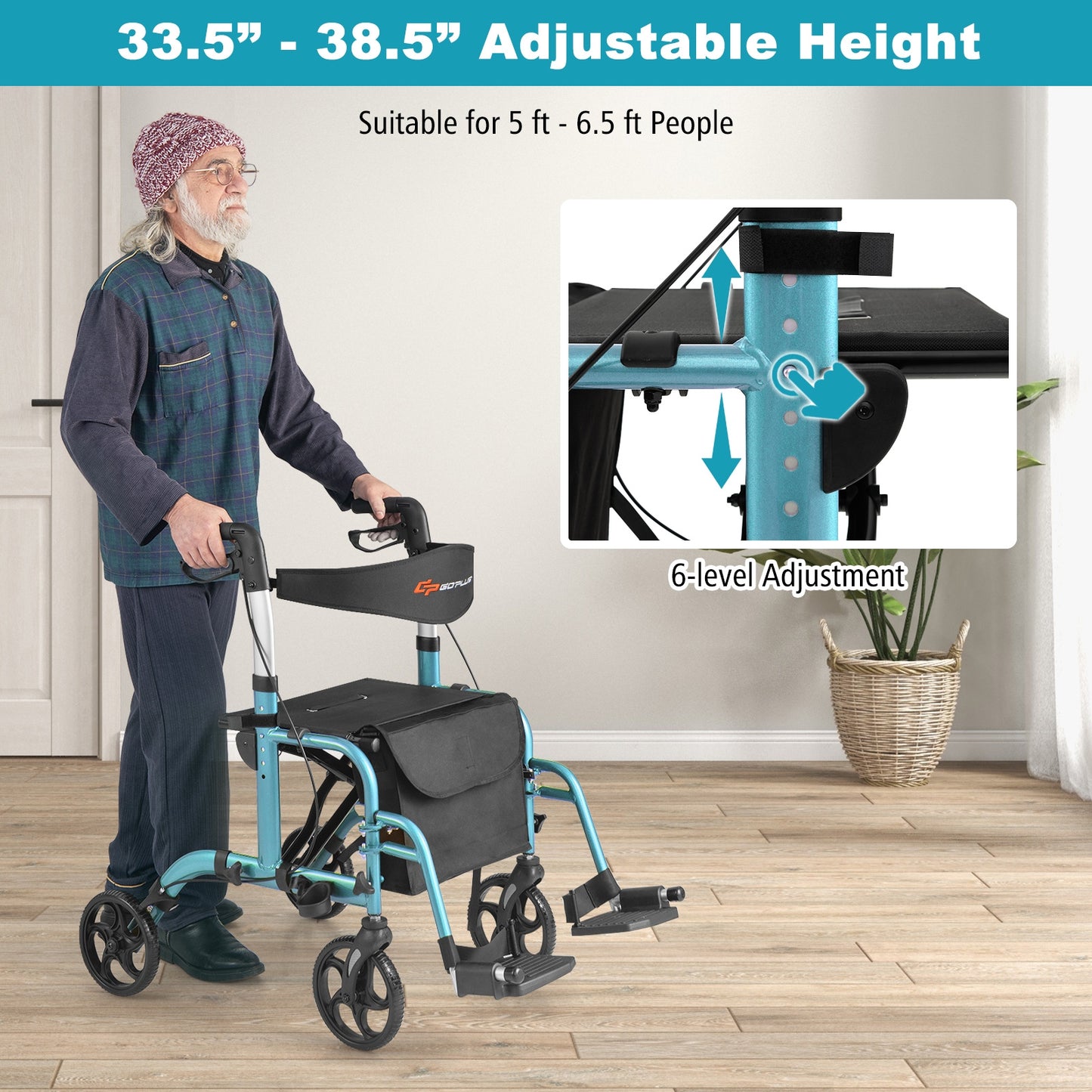 2-in-1 Adjustable Folding Handle  Walker , ASSEMBLED, PLEASE SEE DESC