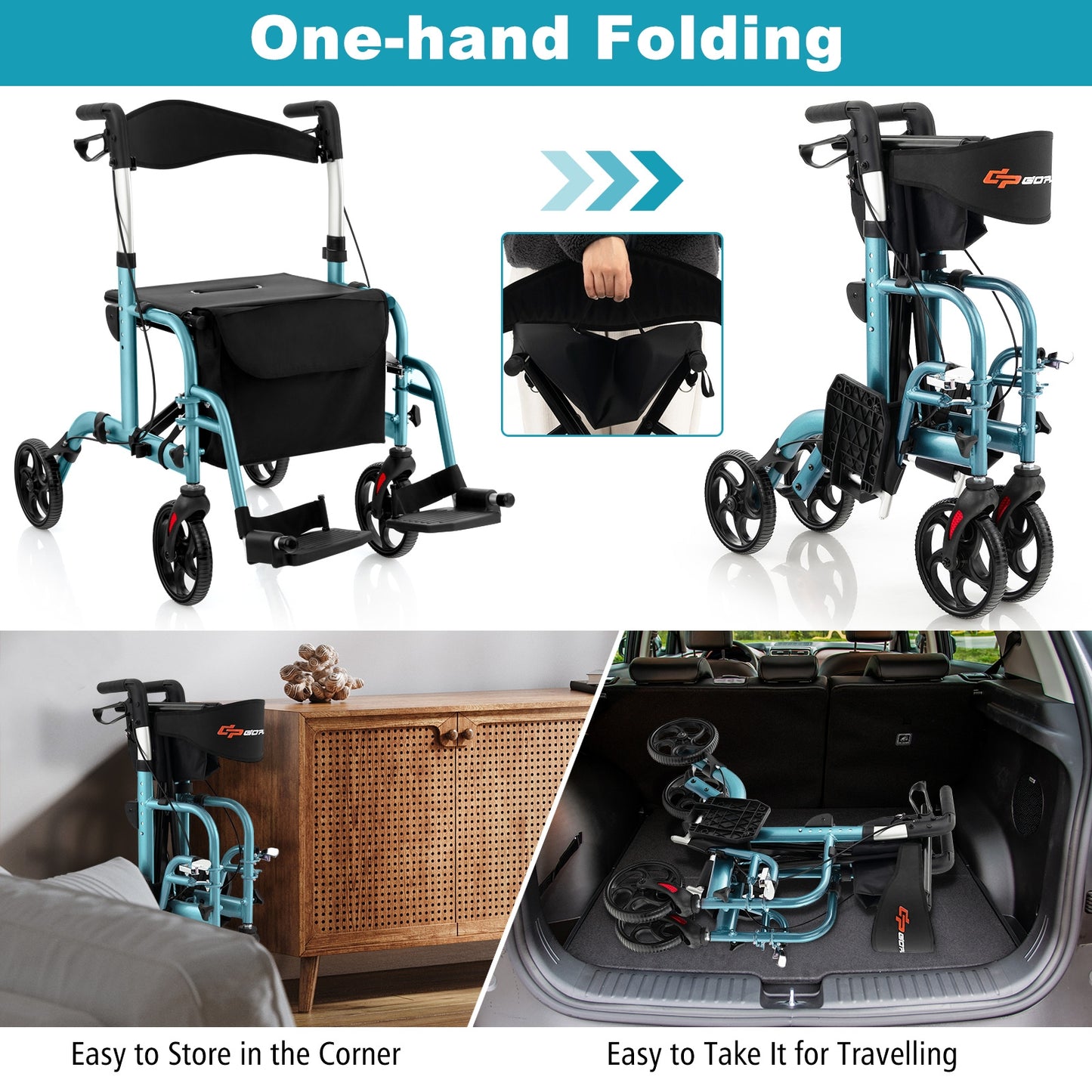 2-in-1 Adjustable Folding Handle  Walker , ASSEMBLED, PLEASE SEE DESC