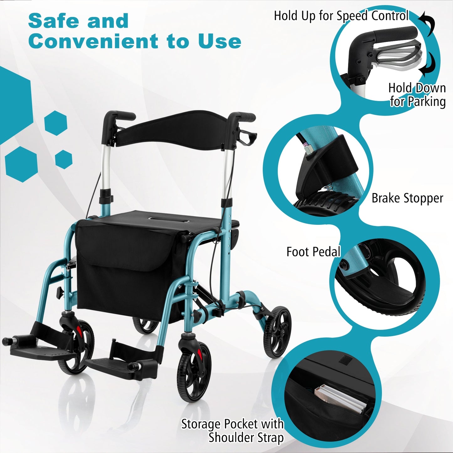 2-in-1 Adjustable Folding Handle  Walker , ASSEMBLED, PLEASE SEE DESC