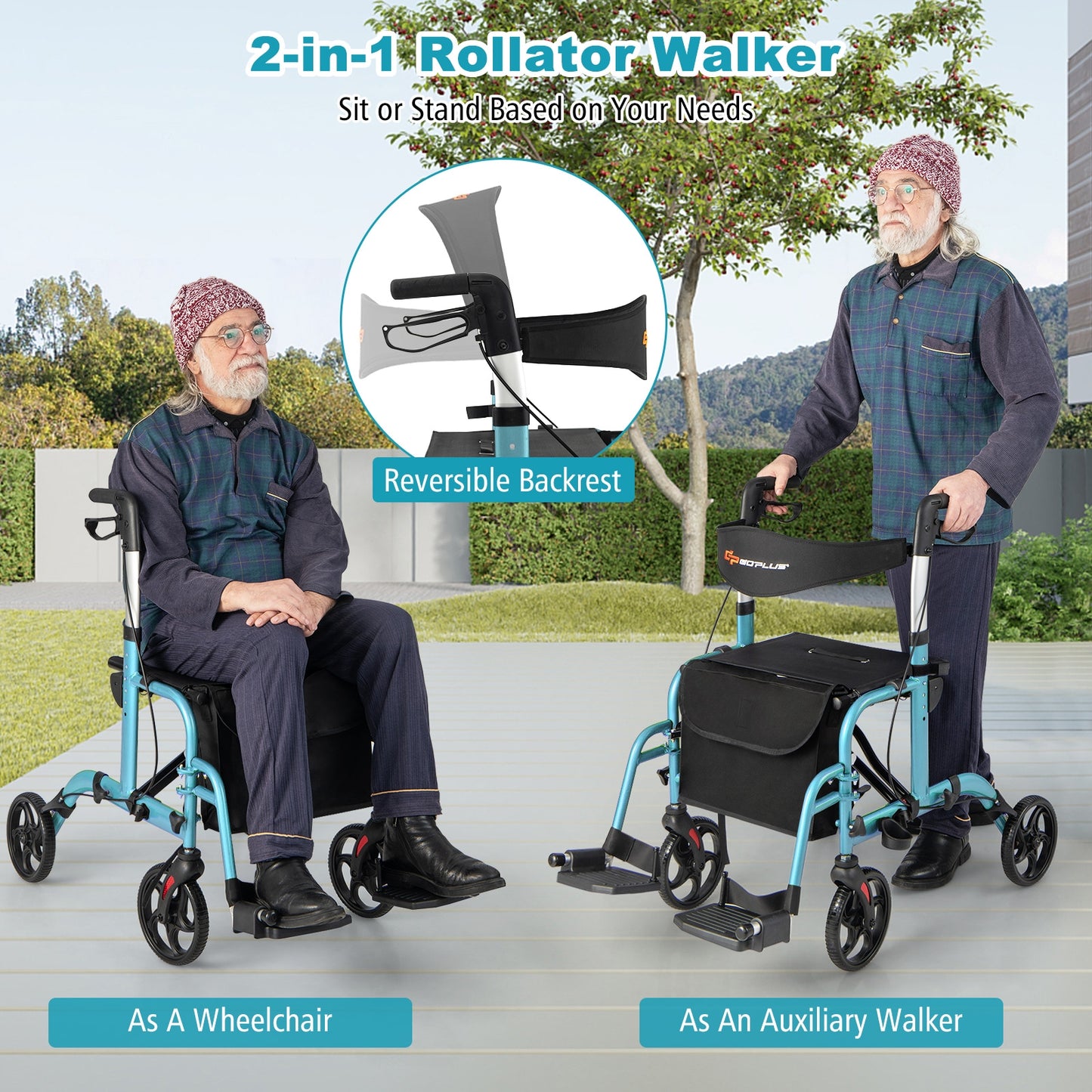 2-in-1 Adjustable Folding Handle  Walker , ASSEMBLED, PLEASE SEE DESC