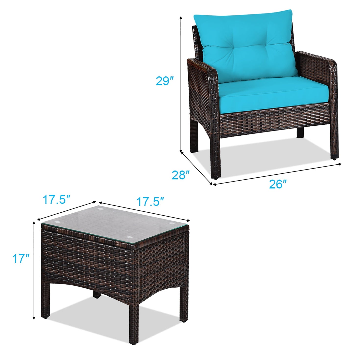 3-Piece Outdoor Rattan Conversation Set *ASSEMBLED*