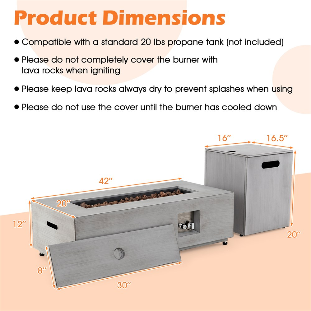 42 Inch 50 000 BTU Outdoor Rectangular Fire Table with Tank Holder (Scratch and Dent)