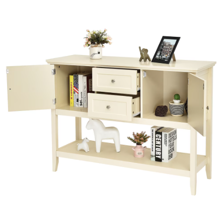 Sideboard Buffet Table Wooden Console Table W/ Drawers & Cabinets Beige
