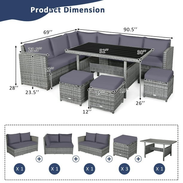 7 PCS Patio Rattan Dining Set Sectional *FULLY ASSEMBLED*