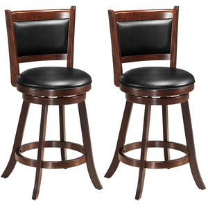 2 Piece Set,  24 Inch Swivel Counter Stool Dining Chair Upholstered Seat-Dark Brown