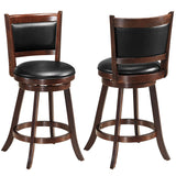 2 Piece Set,  24 Inch Swivel Counter Stool Dining Chair Upholstered Seat-Dark Brown