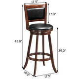 Set of 2 29 Inch Swivel Bar Height Stool Wood Dining Chair Barstool-Brown (Fully Assembled)