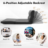 Floor Sofa Bed with 6 Positions Adjustable Backrest Skin-friendly Velvet Cover-Dark Gray