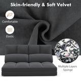 Floor Sofa Bed with 6 Positions Adjustable Backrest Skin-friendly Velvet Cover-Dark Gray