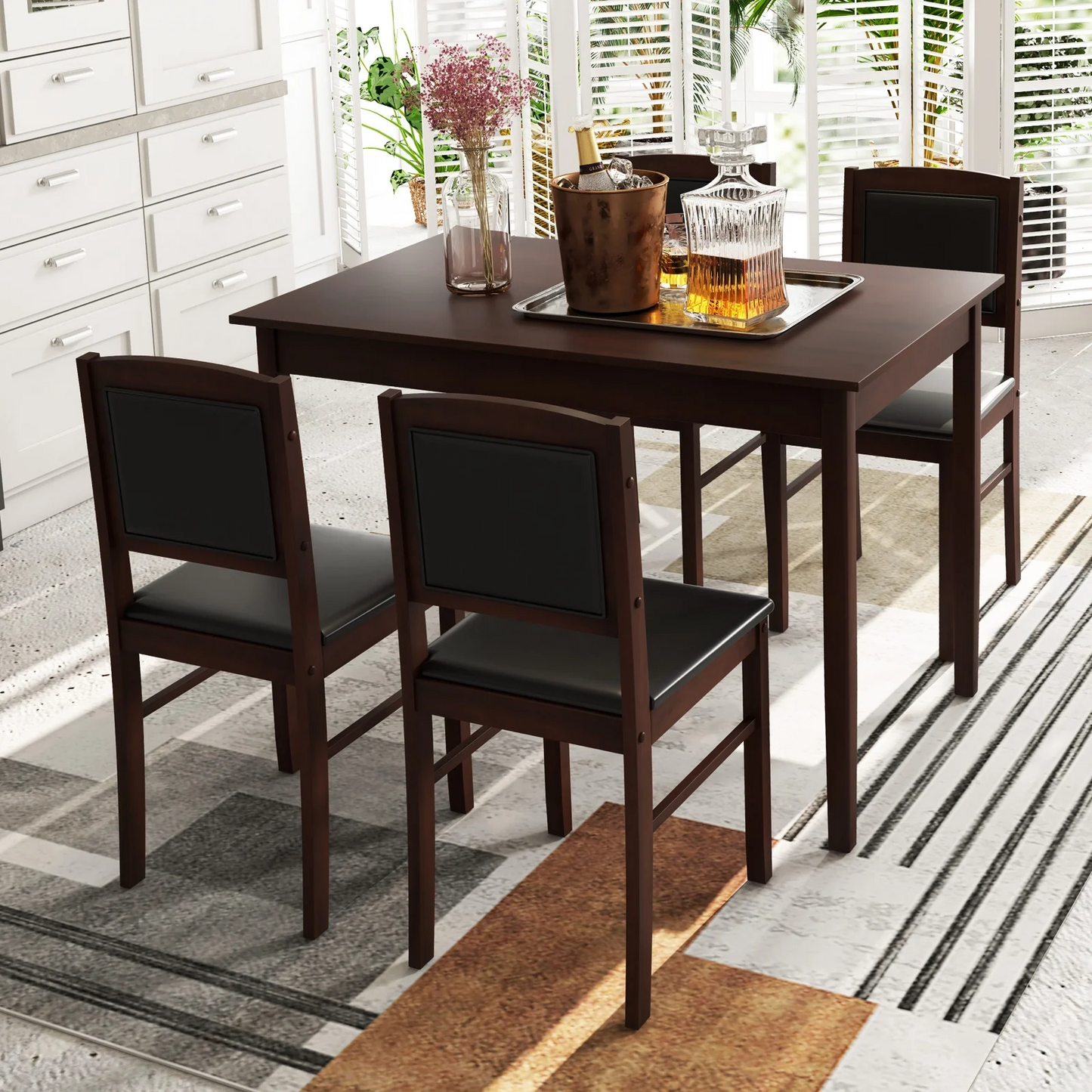 5-Piece Dining Set for 4 with Rubber Wood Legs for Small Dining Room, Brown, fully assembled (Copy)