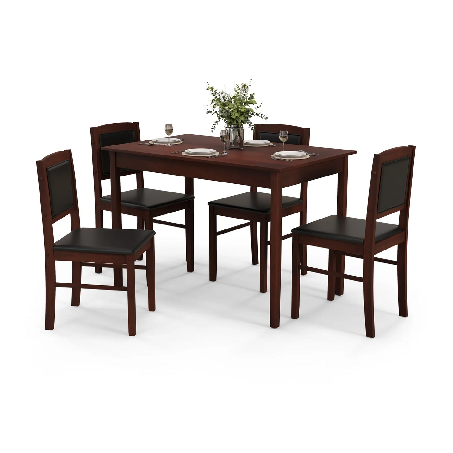 5-Piece Dining Set for 4 with Rubber Wood Legs for Small Dining Room, Brown, fully assembled (Copy)
