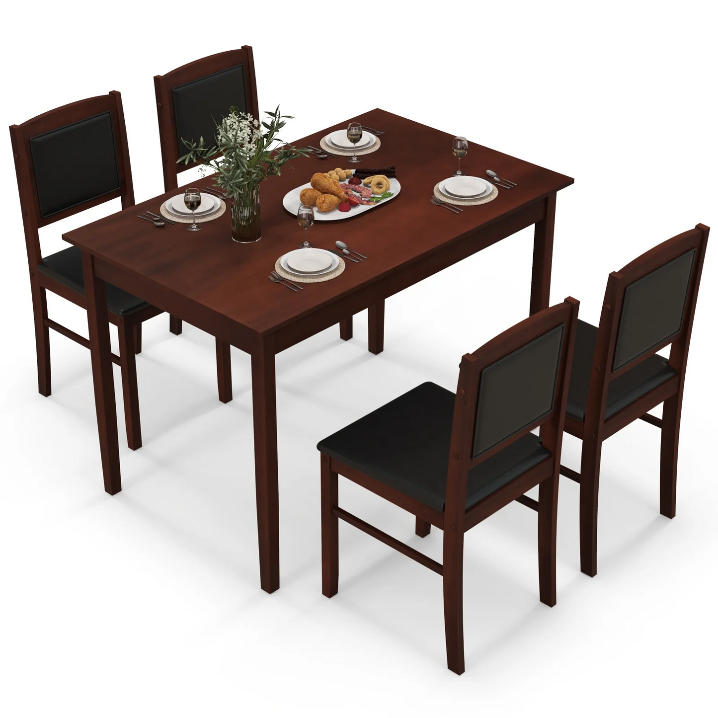 5-Piece Dining Set for 4 with Rubber Wood Legs for Small Dining Room, Brown, fully assembled (Copy)