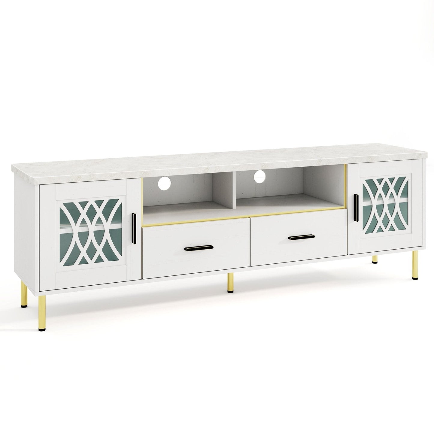 71 Inch TV Stand with Glass Doors for 80 Inch TVs-White-Scratch and Dent - (Fully Assembled)