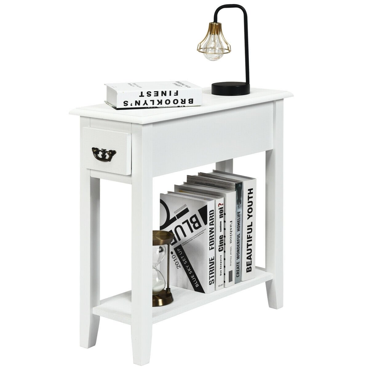 2 Tier End Bedside Sofa Side Table Narrow Nightstand-Black (Assembled)