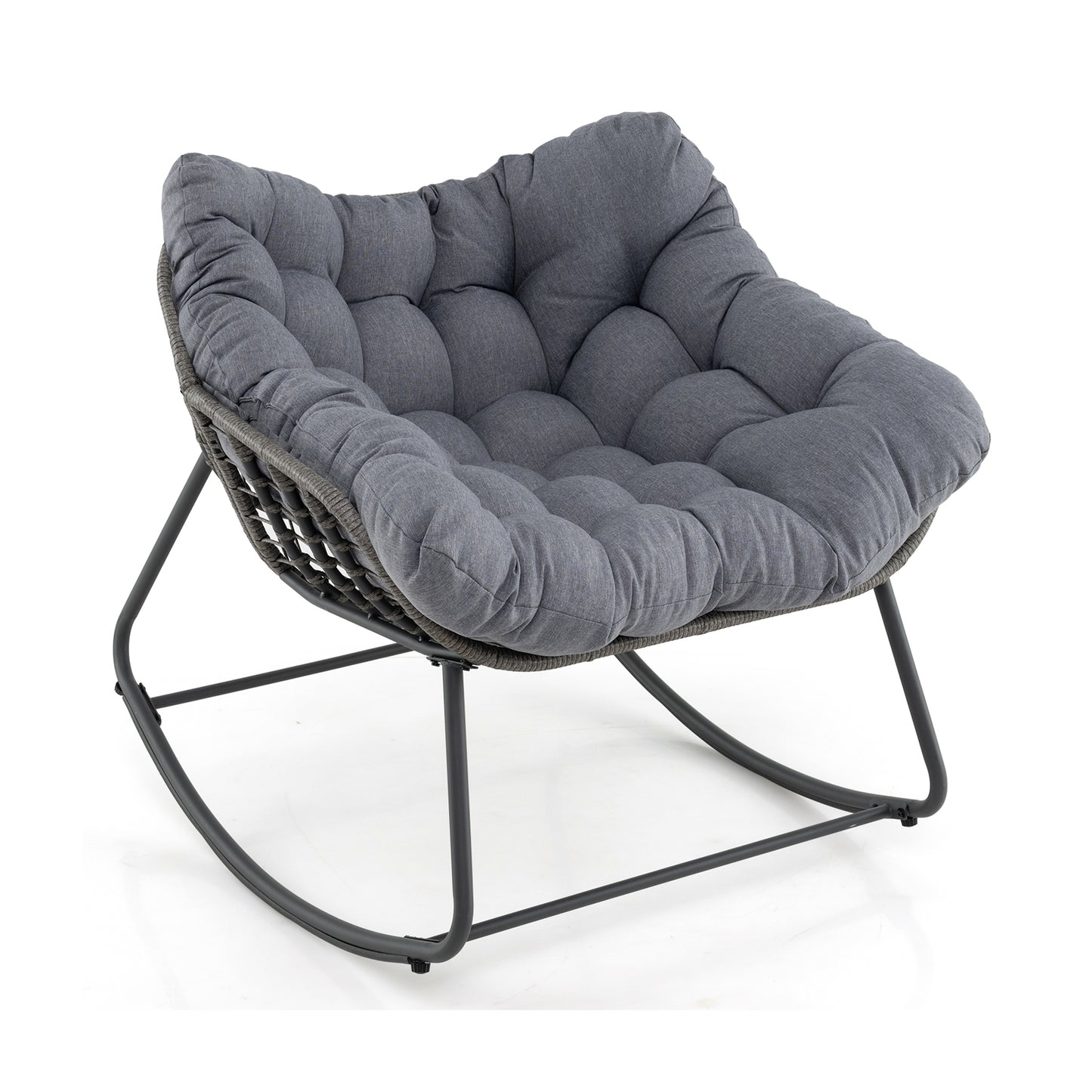 Outdoor Rocking Chair Oversized Patio PE Wicker Egg Chair with Cushion-Gray (Assembled)