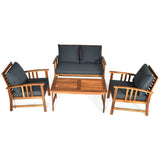 *SPECIAL NO TAX* 4 Pieces Wooden Patio Sofa Chair Set with Cushion *FULLY ASSEMBLED*SCRATCH & DENT*