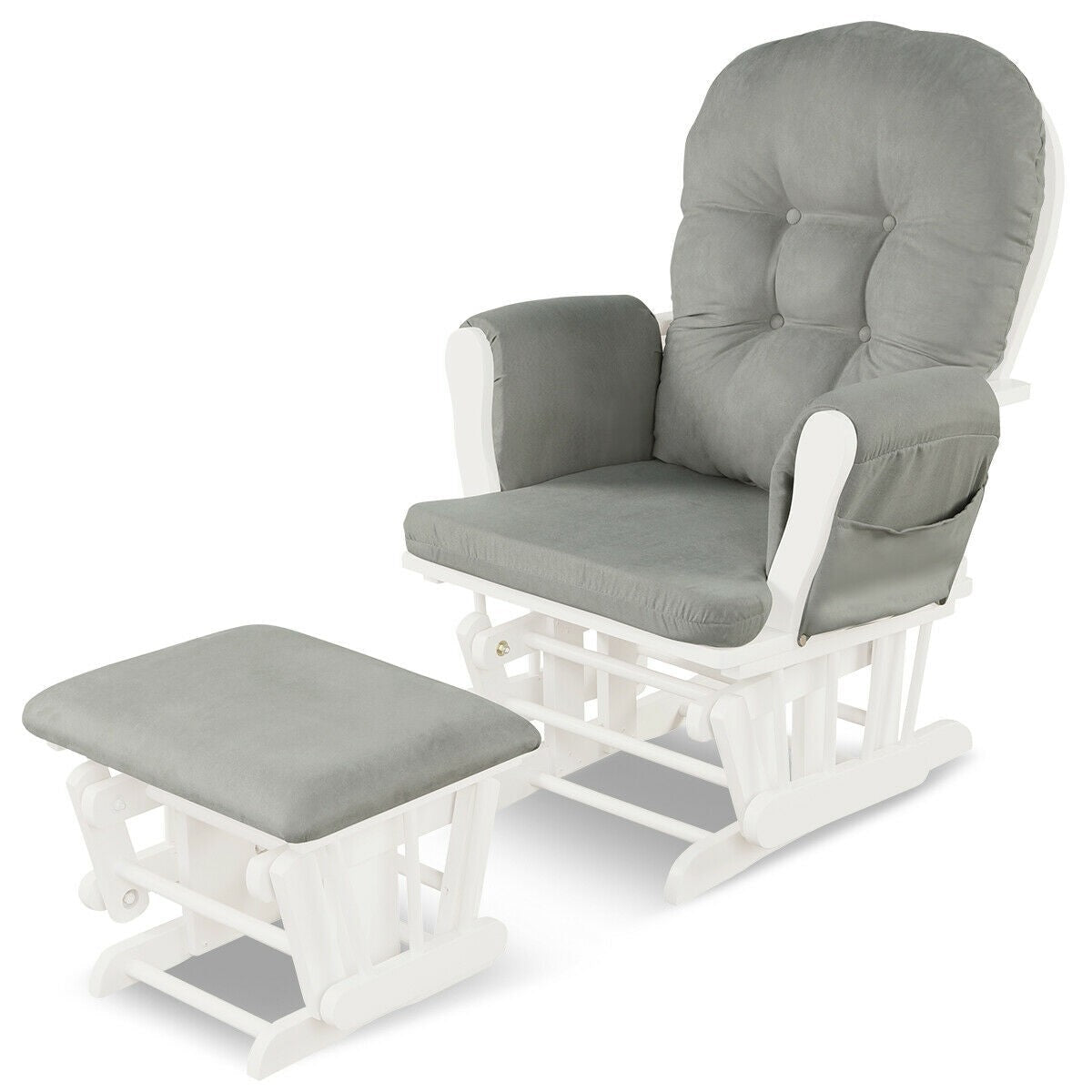 2 Piece Set, Solid Wood Gliding Chair Set with Pockets and Ottoman for Relaxing, assembled
