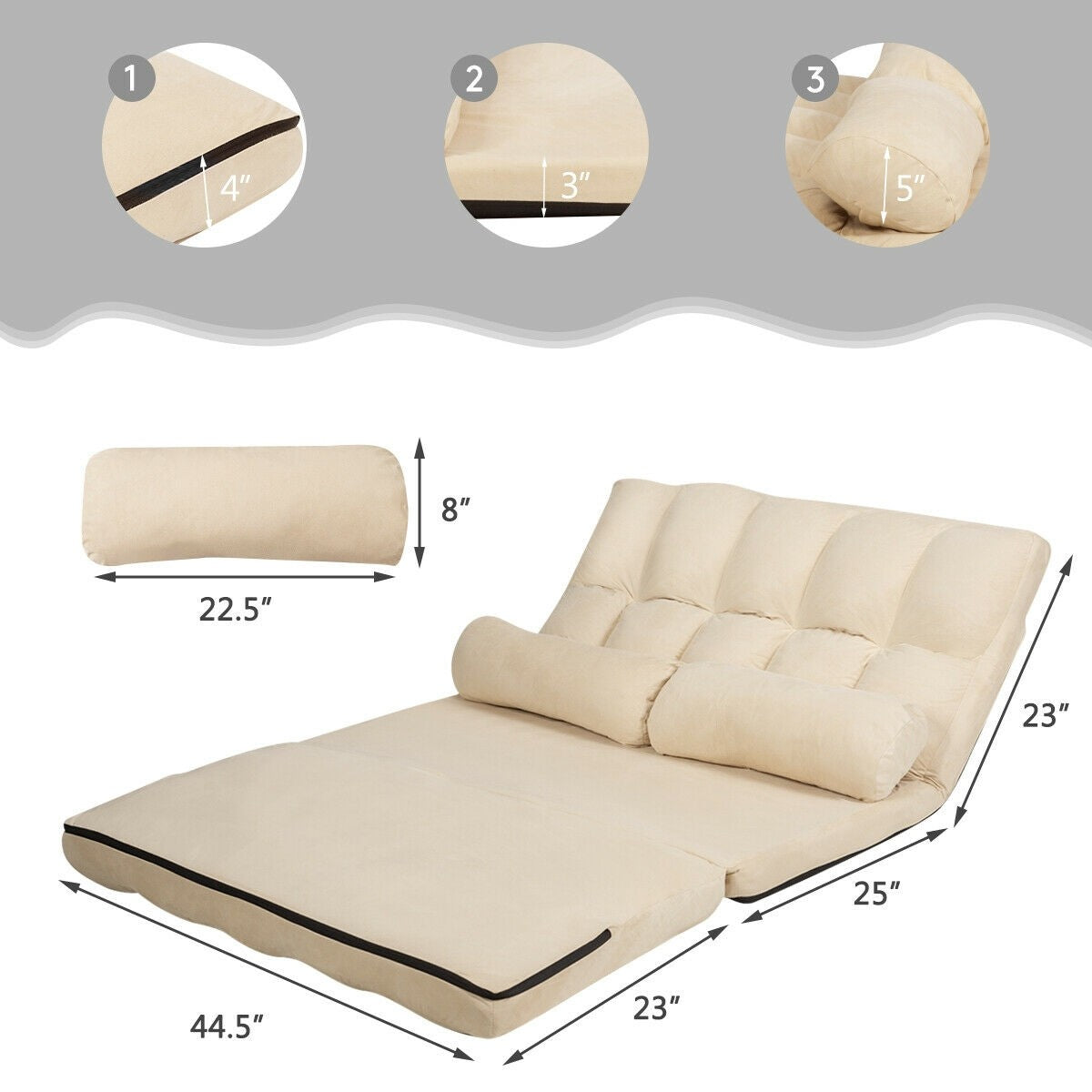 Foldable Floor 6-Position Adjustable Lounge Couch, SPECIAL
