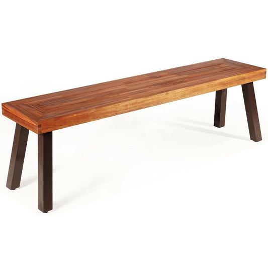 Patio Acacia Wood Dining Bench Seat with Steel Legs (Assembled) [Shipping Damage]