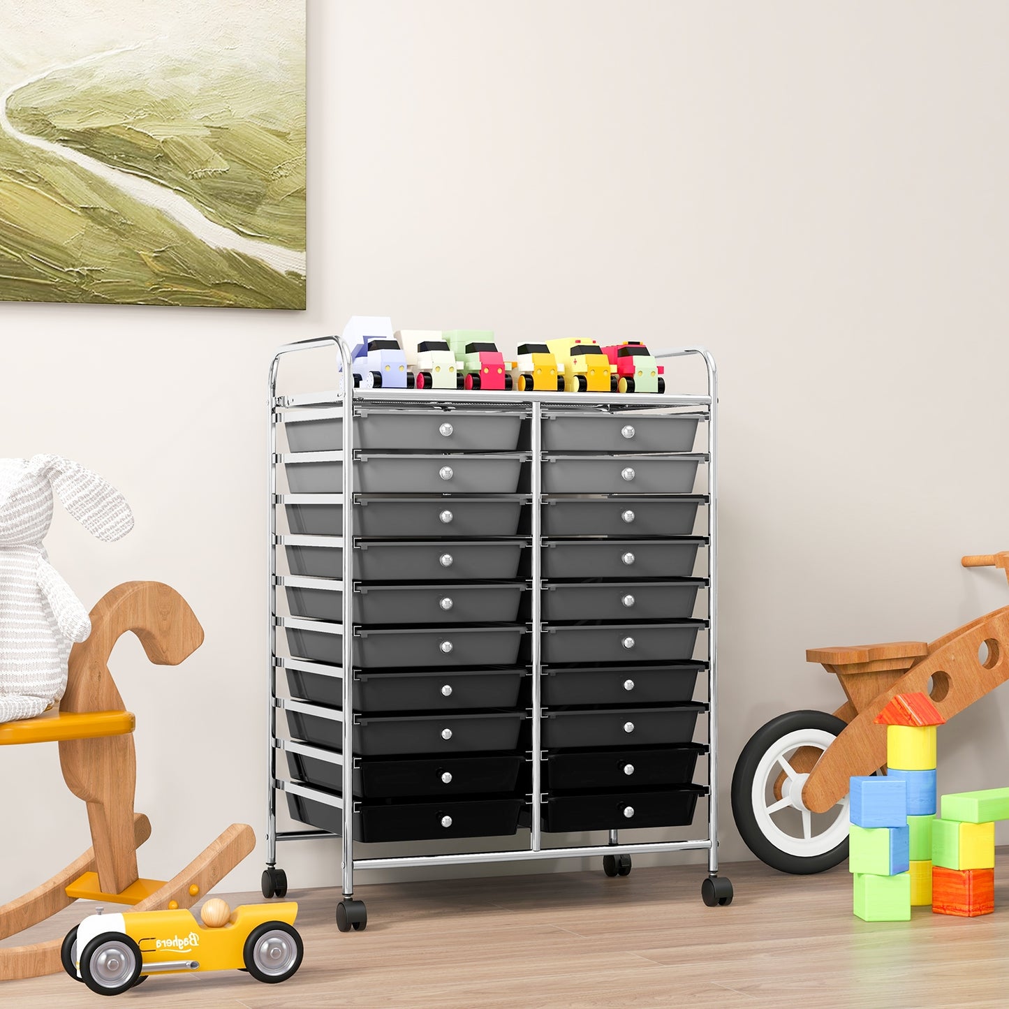 20 Drawers Rolling Storage Cart Studio Organizer-Black & Gray (Fully Assembled)