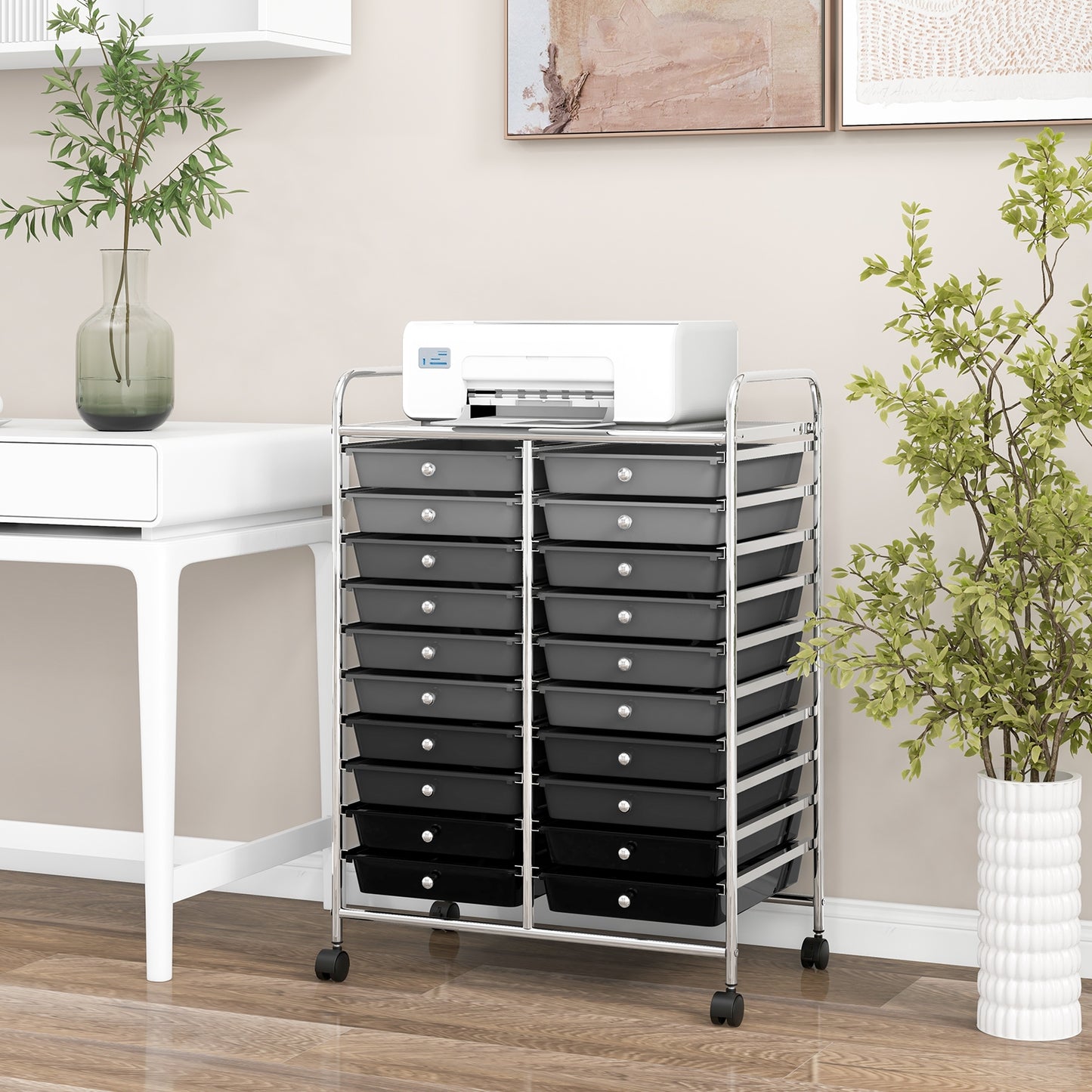 20 Drawers Rolling Storage Cart Studio Organizer-Black & Gray (Fully Assembled)