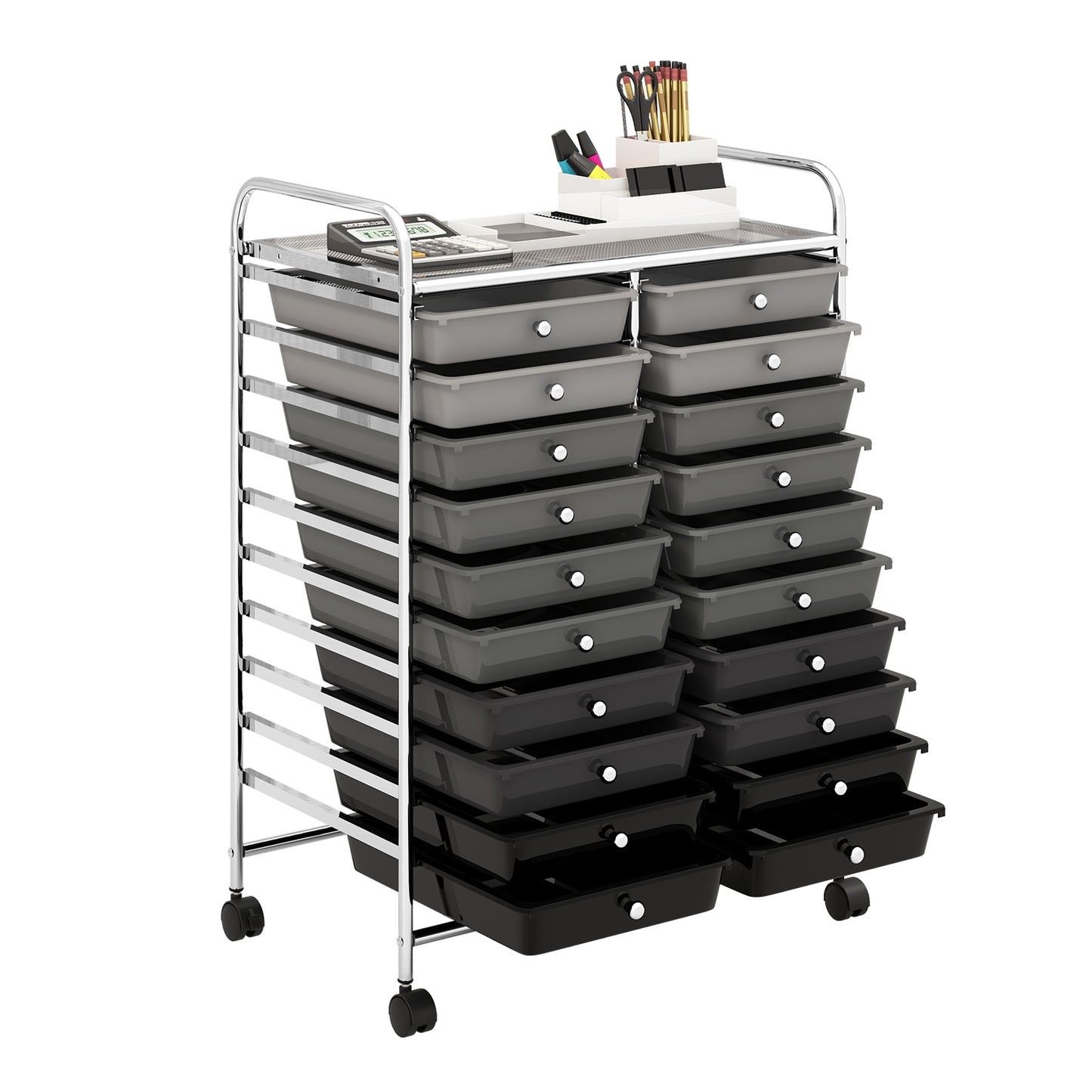 20 Drawers Rolling Storage Cart Studio Organizer-Black & Gray (Fully Assembled)