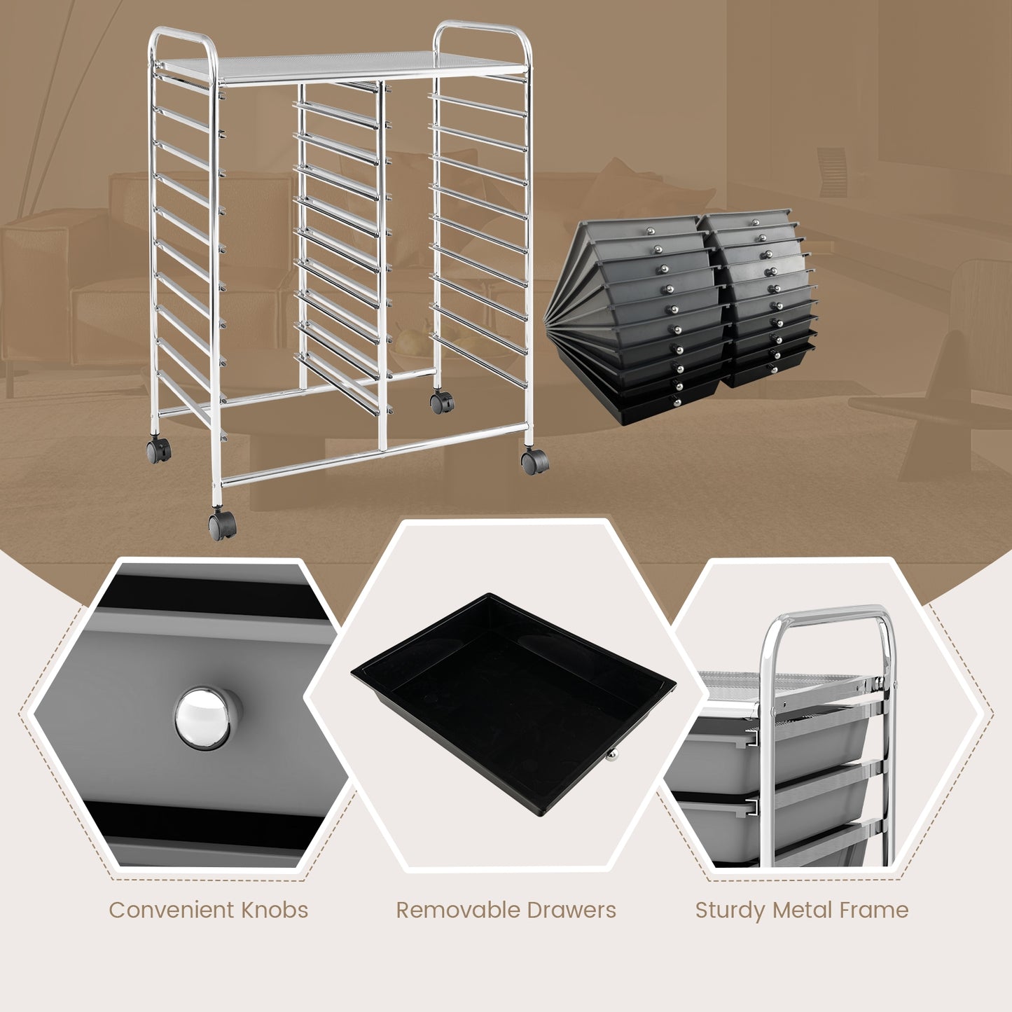 20 Drawers Rolling Storage Cart Studio Organizer-Black & Gray (Fully Assembled)