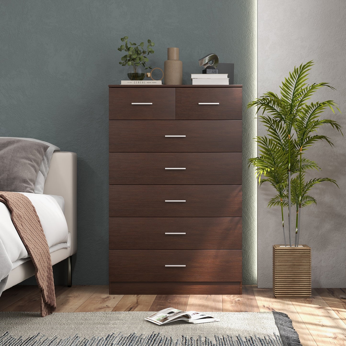 Wooden Chest of Drawers with Anti-toppling Device and Metal Handles