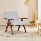 Modern Accent Chair Linen Fabric Armchair with Solid Acacia Wood Frame-Gray (Scratch and Dent)