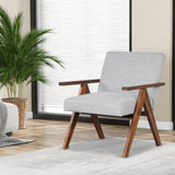 Modern Accent Chair Linen Fabric Armchair with Solid Acacia Wood Frame-Gray (Scratch and Dent)