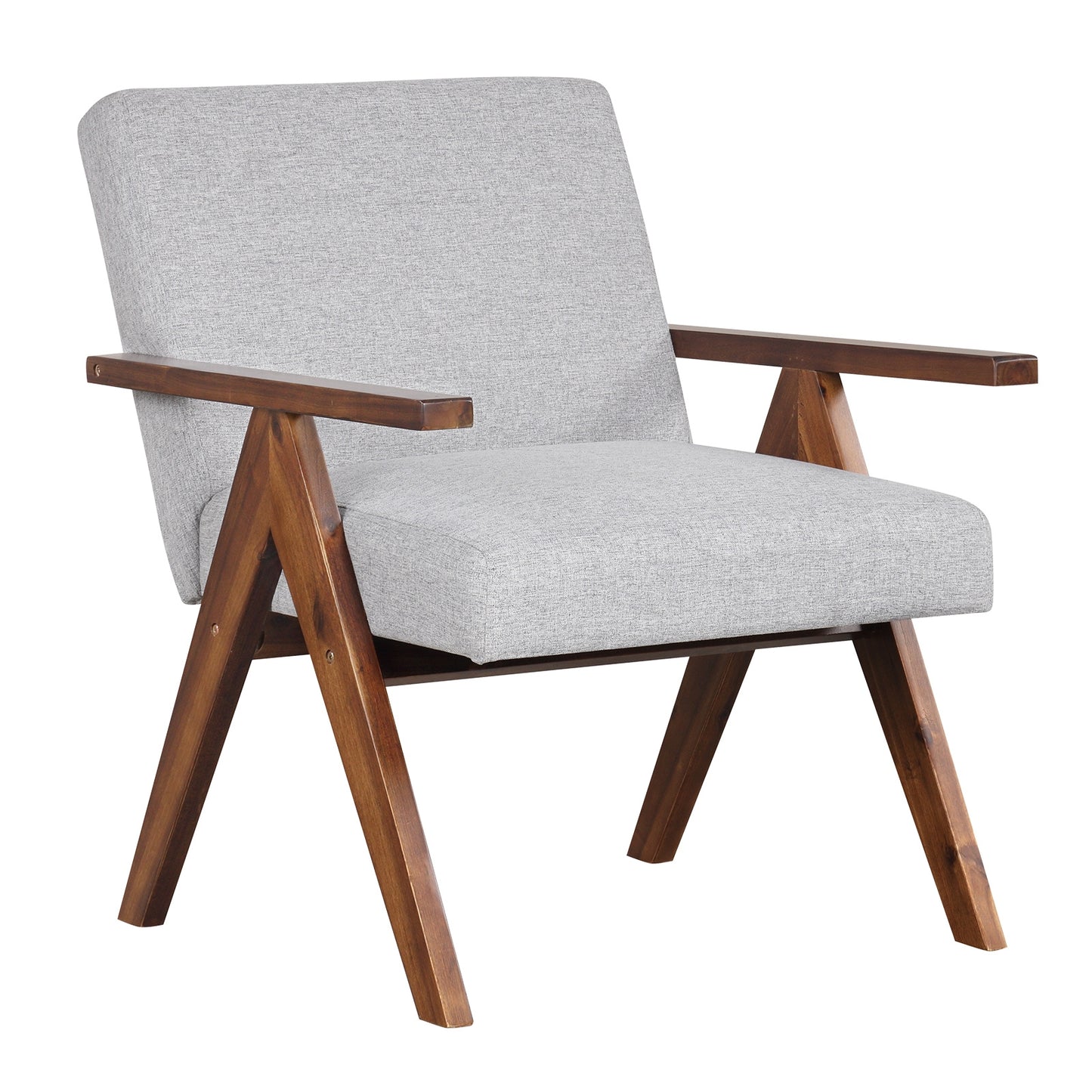 Modern Accent Chair Linen Fabric Armchair with Solid Acacia Wood Frame-Gray (Scratch and Dent)