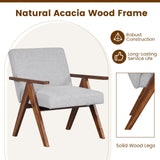 Modern Accent Chair Linen Fabric Armchair with Solid Acacia Wood Frame-Gray (Scratch and Dent)