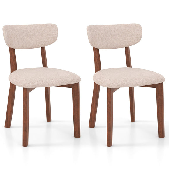 Dining Chairs Set of 2 Upholstered Mid-Back Chairs with Solid Rubber Wood Frame-Beige