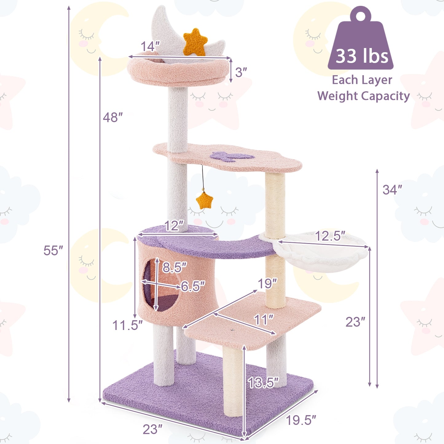 Multi-level Cat Tower with Sisal Covered Scratching Posts -S (Scratch and Dent)